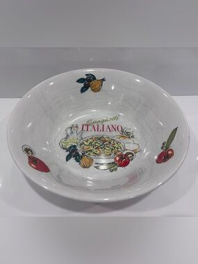Spaghetti Italiano Ceramic Serving Bowl - White with Multicolor Print